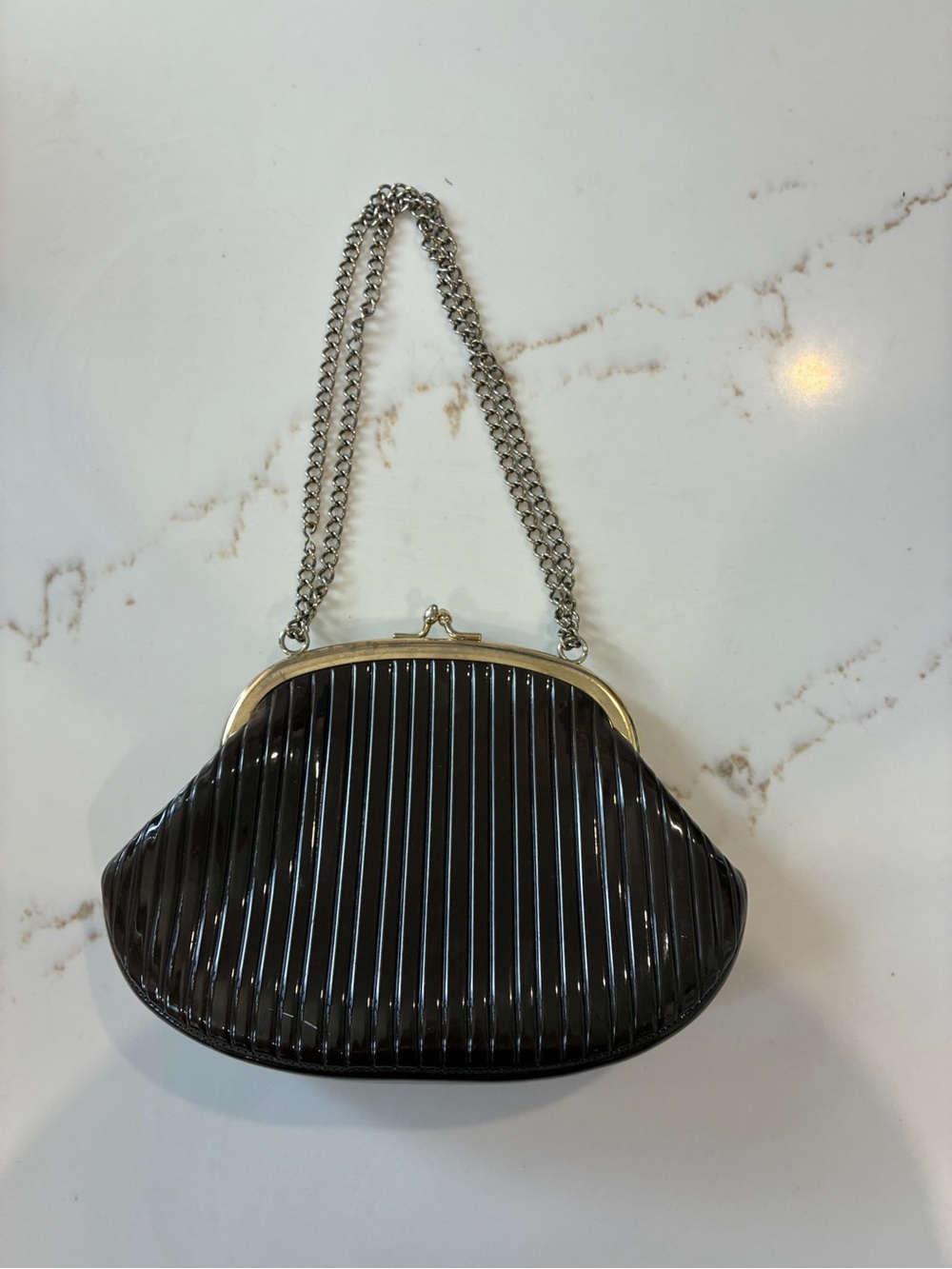 Vintage brown Ribbed Chain-Handle Evening Bag
